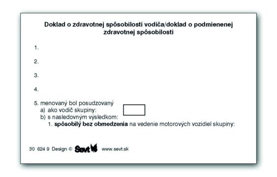 Doklad o zdravotnej spôsobilosti vodiča  A7
