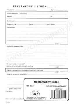 Reklamačný list A5