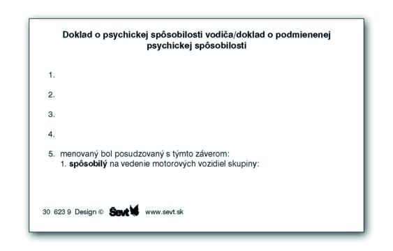 Doklad o psychickej spôsobilosti vodiča A7