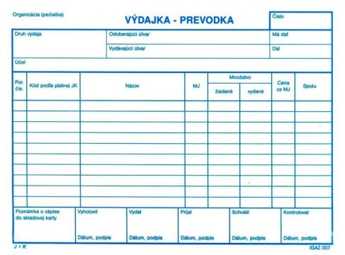 Výdajka-prevodka A5 bez DPH samoprepis
