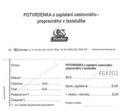 Potvrdenka o zaplatení v taxislužbe