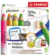 Pastelky STABILO MARKdry neon/4 + strúhadlo + stieracia utierka