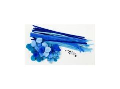 Pompons + drôt žinilkový sada modrá