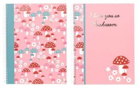 Blok A4 so špirálou na boku linajkový Pink Mushrooms
